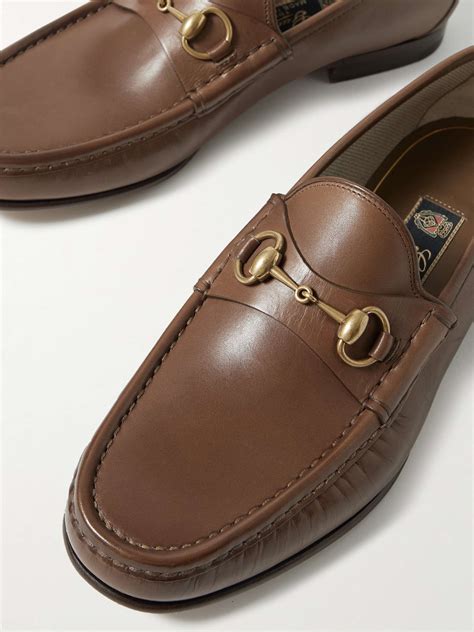 gucci horsebit leather loafers brown|Gucci Horsebit detailed leather loafers.